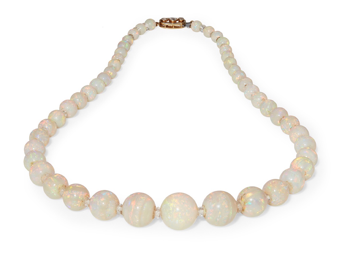 An opal and rock-crystal bead necklace